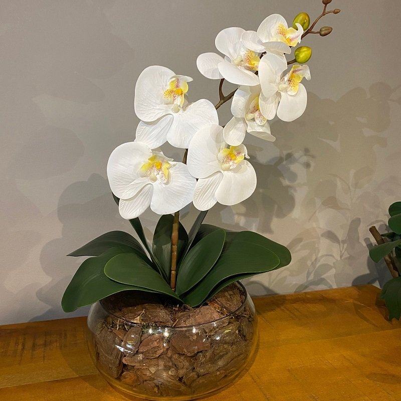 Arranjo Toque Real Centro De Mesa Orquídea Branca Artificial Decore Fácil Shop - 4
