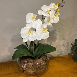 Arranjo Toque Real Centro De Mesa Orquídea Branca Artificial Decore Fácil Shop - 4
