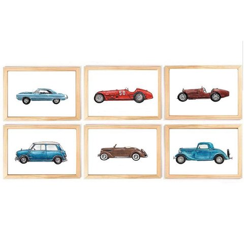 Kit Quadro Carros Antigos Transporte Infantil Decorativo Quarto Criança Bebê Menino
