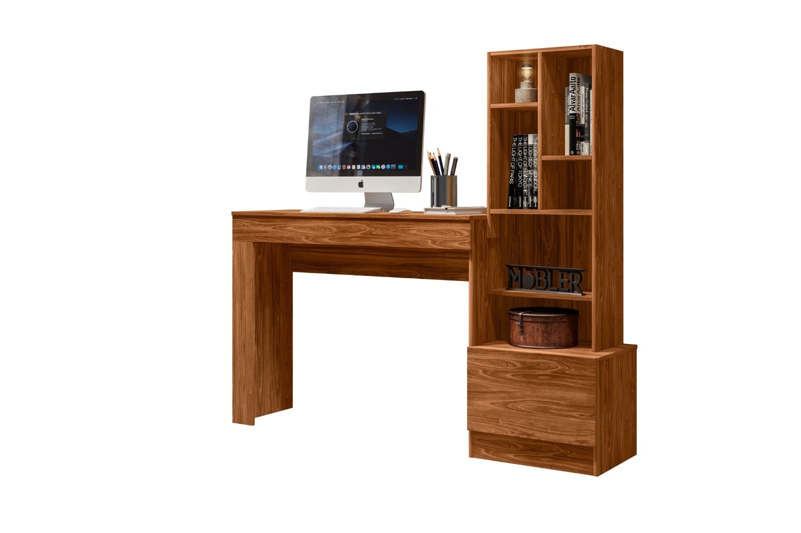 Escrivaninha Office Lion Com Biblioteca Cinamomo Mel - Ninho Decor - 1
