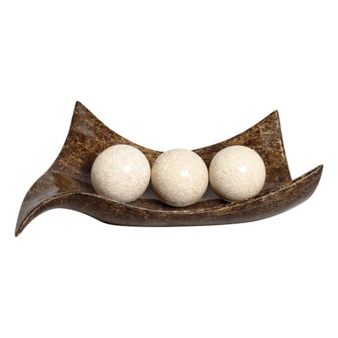Centro de Mesa com Esfera para Decoração Sala Classic Marrom e Bege Petra 16x49x32 cm
