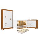 Ver imagem 1 de Dormitório Zaki Guarda Roupa, Cômoda e Berço Katatau Branco Fosco/savana com Colchão Supreme -