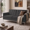 Ver imagem 1 de Sofá Fk 2 Lugares Couro Natural Linha Premium Design Modernista Sala Escritório Recepção - Preto