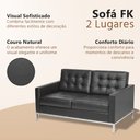 Ver imagem 3 de Sofá Fk 2 Lugares Couro Natural Linha Premium Design Modernista Sala Escritório Recepção - Preto