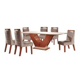 Conjunto Sala de Jantar Mesa com Tampo de Vidro Safira 6 Cadeiras Atena Lj Móveis - 2