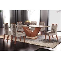 Conjunto Sala de Jantar Mesa com Tampo de Vidro Safira 6 Cadeiras Atena Lj Móveis - 1