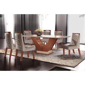 Conjunto Sala de Jantar Mesa com Tampo de Vidro Safira 6 Cadeiras Atena Lj Móveis