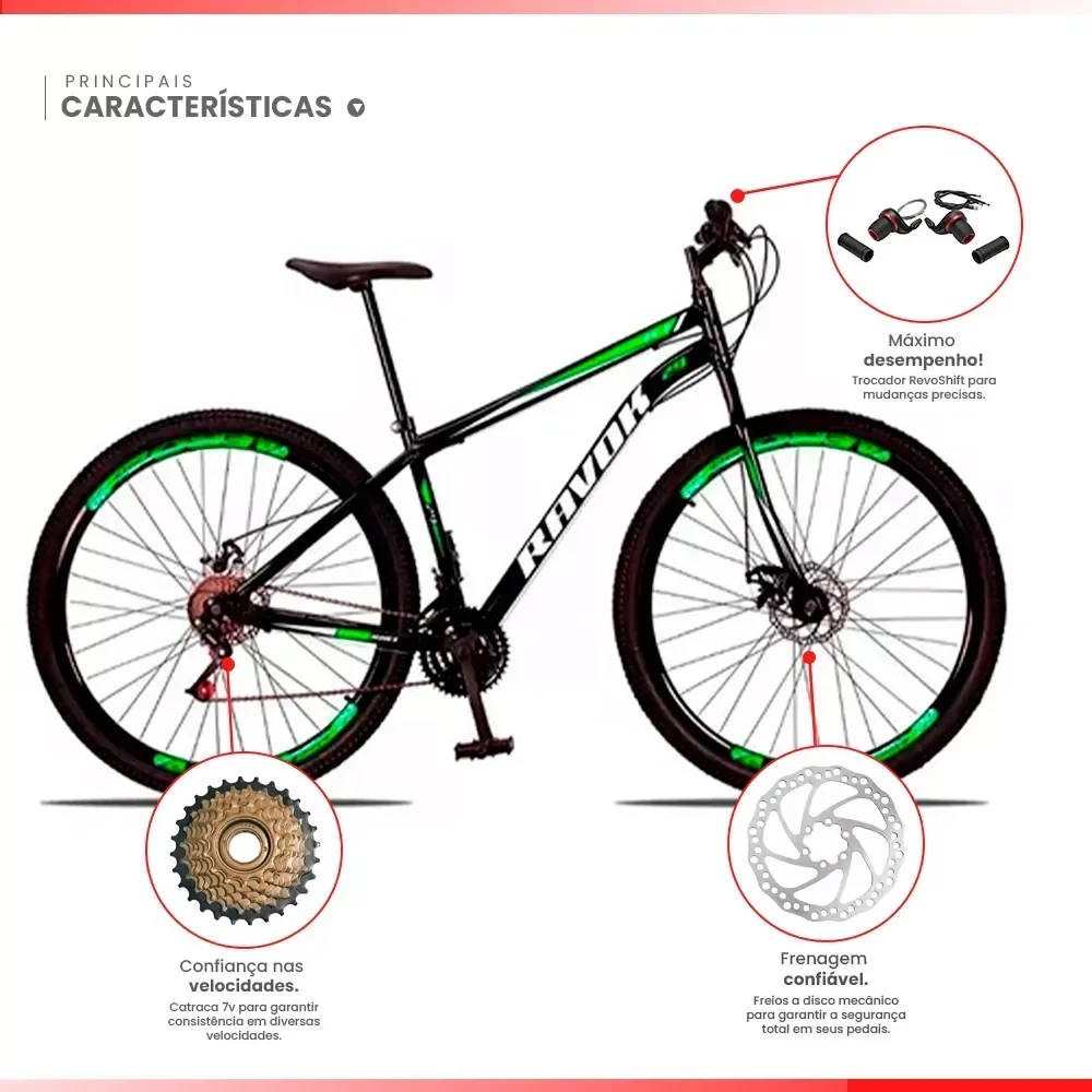Ver imagem 2 de Bicicleta Aro 29 Bike Aço 21 Marchas Velocidades Freio a Disco:verde