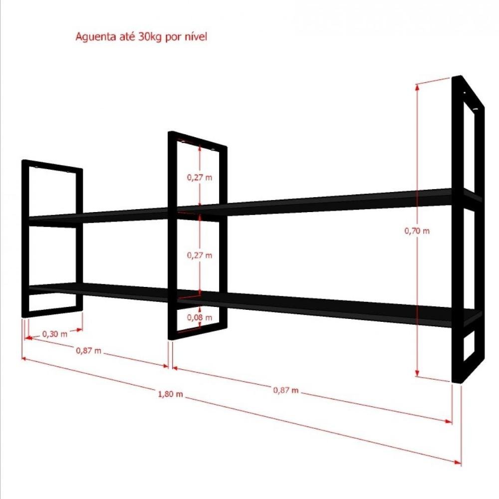 prateleira suspensa industrial prateleira industrial Preto estante de parede prateleira mdf nichos - 4