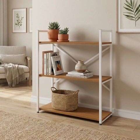 Estante Aparador Industrial em Aço 3 Prateleiras 87 x 72cm LI007  Canela/Branco