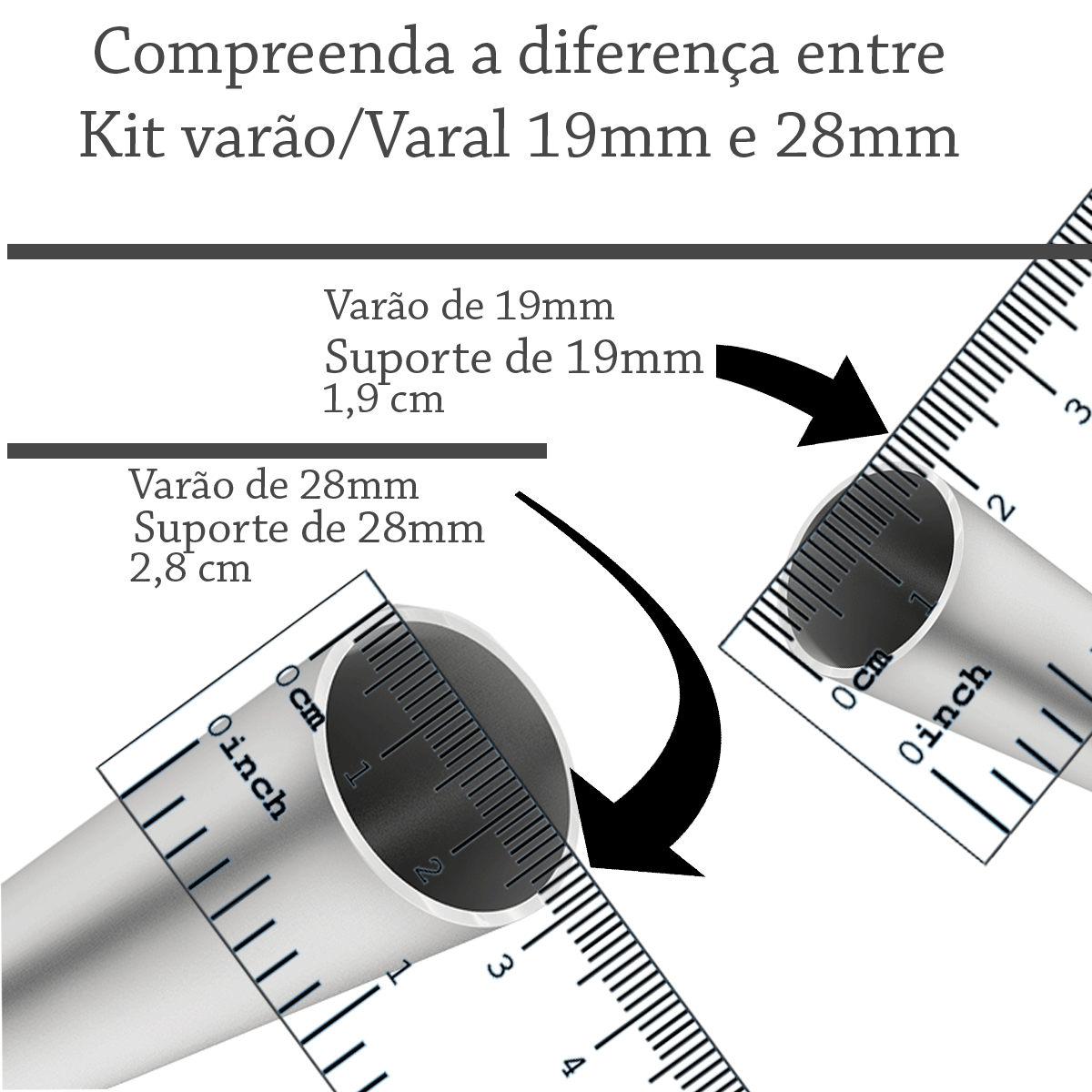 Kit Varão Simples Cortinas Sala / Quatos 2,1 Metros 28 mm suporte de teto - 01 Branco - 4