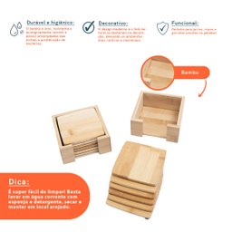 Kit porta copos de bambu quadrado 12 peças - Oikos - 3
