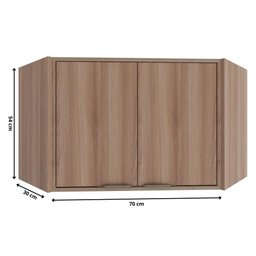 Armário Aéreo De Canto Suspenso Parede Multiuso Cozinha 2 Portas MDF Organizador Marrom Madeira - 3