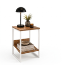 Ver imagem 2 de Mesa Cabeceira de Cama Criado Industrial Base de Ferro Branco Tampo Amêndoa