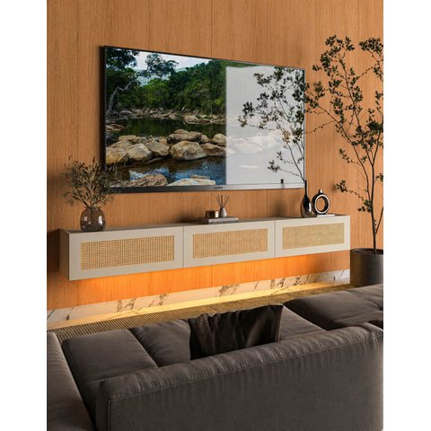 Rack Nicho Modulo Suspenso 3 Porta Tela Rattan Palina 217 cm Cor:Off-White