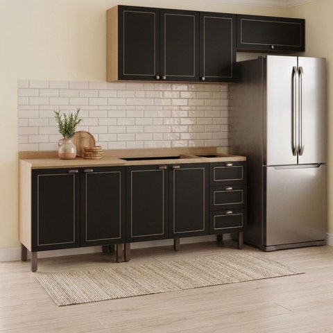 Cozinha Modulada 4 Peças com 2 Aéreos e 2 Balcões Conecta Frise Yescasa Cinamomo/Preto