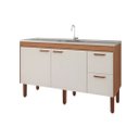 Ver imagem 1 de Gabinete de Cozinha 100% MDF Armário 144cm 2 Gavetas Branco:Freijó/Off White