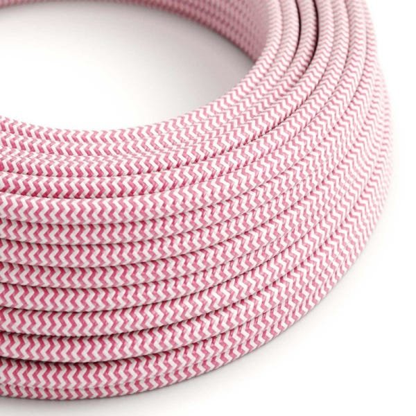 Cabo Elétrico Revestido Tecido 5 Metros Rosa Escuro Zig Zag - 3