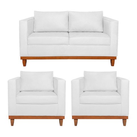 Kit Sofá 3 Lugares e 2 Poltronas Europa 180 cm Estilo Conforto e Elegância Suede Branco - Amarena