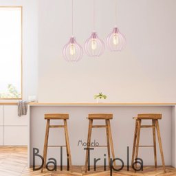 Luminária Pendente Triplo Madeira Bali 20cm CQ Soquete E27 Rosa Claro - 2