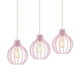 Luminária Pendente Triplo Madeira Bali 20cm CQ Soquete E27 Rosa Claro - 3
