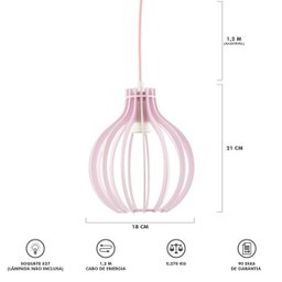 Luminária Pendente Triplo Madeira Bali 20cm CQ Soquete E27 Rosa Claro - 5