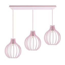 Luminária Pendente Triplo Madeira Bali 20cm CQ Soquete E27 Rosa Claro - 1