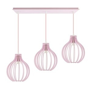 Luminária Pendente Triplo Madeira Bali 20cm CQ Soquete E27 Rosa Claro
