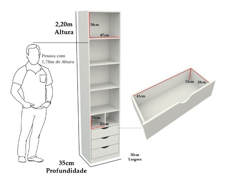 Armário Misto Prateleira Gaveta M60 100% Mdf (closet,loja) VETORIAL MÓVEIS misto m60 Branco - 5