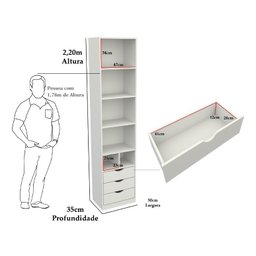 Armário Misto Prateleira Gaveta M60 100% Mdf (closet,loja) VETORIAL MÓVEIS misto m60 Branco - 5