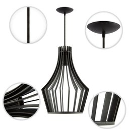 Luminária Pendente Madeira Laurel 30cm Soquete E27 Sala Preto - 5