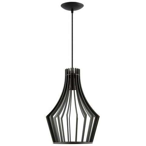 Luminária Pendente Madeira Laurel 30cm Soquete E27 Sala Preto