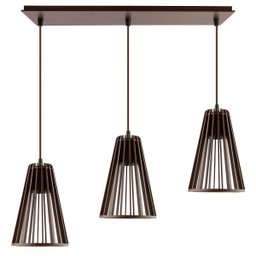 Luminária Pendente Triplo Madeira Koni 20cm CQ Soquete E27 Marrom - 1