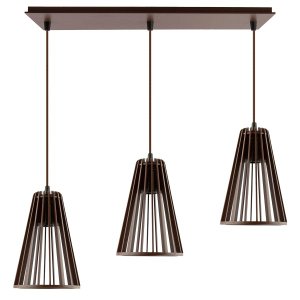Luminária Pendente Triplo Madeira Koni 20cm CQ Soquete E27 Marrom