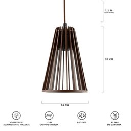 Luminária Pendente Triplo Madeira Koni 20cm CQ Soquete E27 Marrom - 5