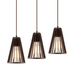Luminária Pendente Triplo Madeira Koni 20cm CQ Soquete E27 Marrom - 3