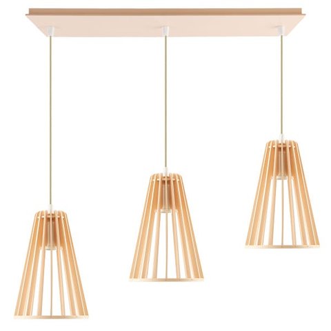 Luminária Pendente Triplo Madeira Koni 20cm CQ Soquete E27 Pessego