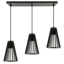 Luminária Pendente Triplo Madeira Koni 20cm CQ Soquete E27 Preto - 1