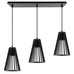 Luminária Pendente Triplo Madeira Koni 20cm CQ Soquete E27 Preto