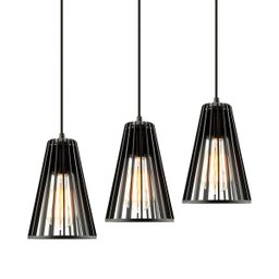 Luminária Pendente Triplo Madeira Koni 20cm CQ Soquete E27 Preto - 3