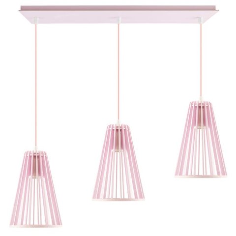 Luminária Pendente Triplo Madeira Koni 20cm CQ Soquete E27 Rosa Claro