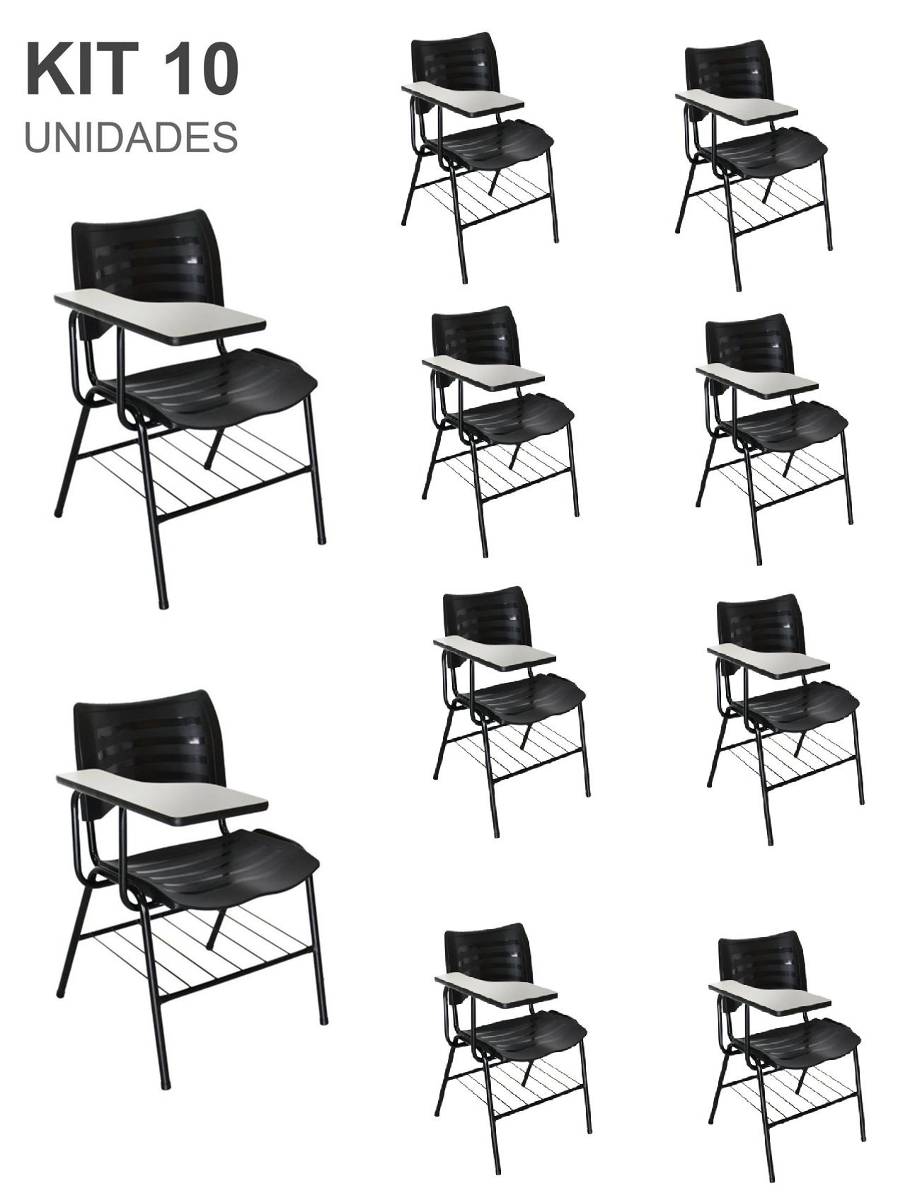 Kit 10 Cadeiras Universitárias Preta com Porta Livros - Mastcmol - 1