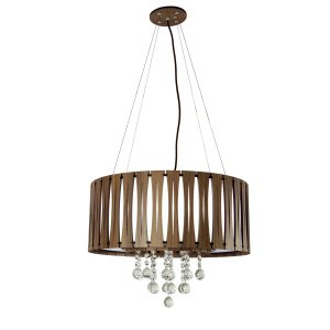 Lustre Coliseu Pendente Madeira Redondo 50Cm Imbuia Cristal