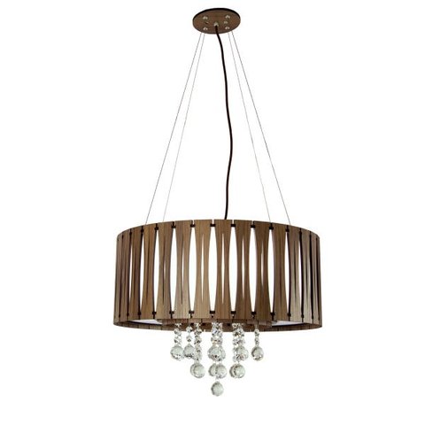 Lustre Coliseu Pendente Madeira Redondo 50Cm Imbuia Cristal