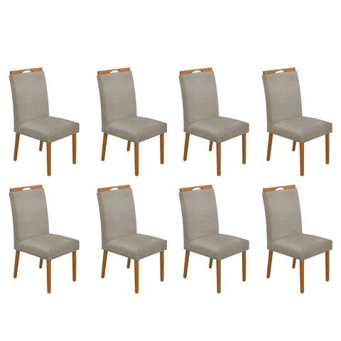 Kit 8 Cadeiras de Jantar Madeira Maciça em Linho Heloísa Cor da Estrutura:cerejeira;cor do Assento:b