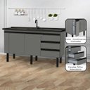 Ver imagem 2 de Gabinete de Cozinha 3 Gavetas Armário de Pia 2 Porta 144cm: Cinza Fosco