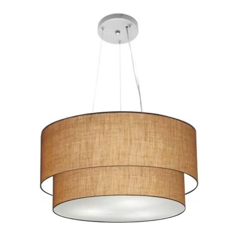 Lustre Pendente Duplo Cilíndrico Vivare Md-4061 Cúpula em Tecido 50x40cm - Bivolt Palha 127/220v