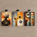 Ver imagem 4 de Kit 3 Quadro Decorativo Arte Africana Abstrato Moderno Casa Qualidade Premium 40x28cm