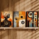 Ver imagem 3 de Kit 3 Quadro Decorativo Arte Africana Abstrato Moderno Casa Qualidade Premium 40x28cm