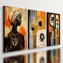 Ver imagem 1 de Kit 3 Quadro Decorativo Arte Africana Abstrato Moderno Casa Qualidade Premium 40x28cm